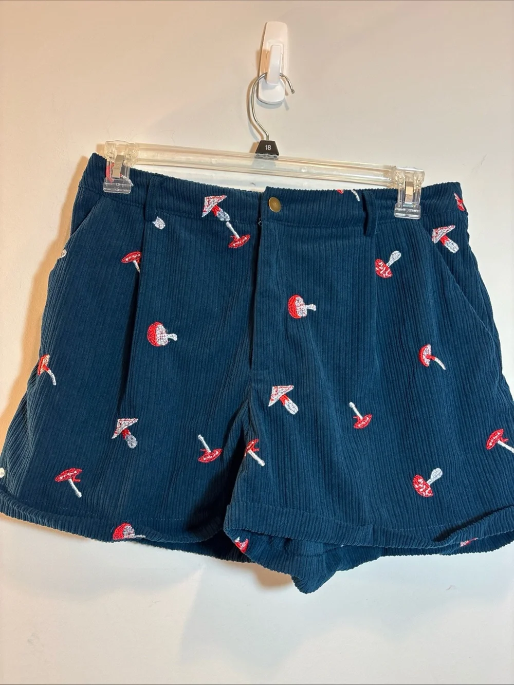 Cider Navy Corduroy Shorts with Red & White Mushroom Embroidery - Picture 3 of 11